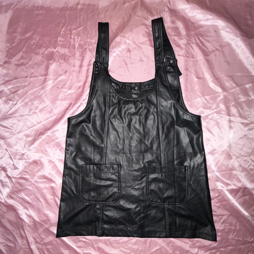 American Eagle black vegan leather pinafore dress - Picture 4 of 4